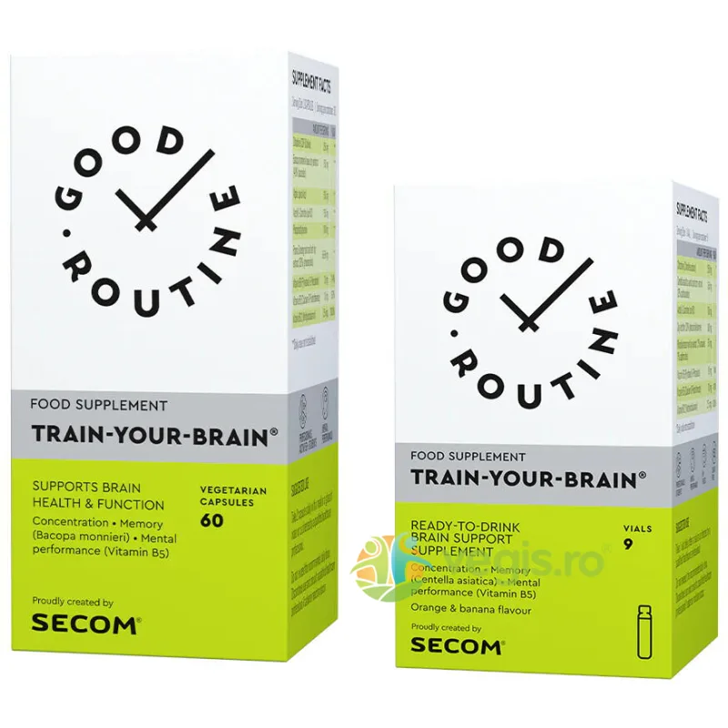 Pachet Train Your Brain 60cps + 9 fiole buvabile Secom, GOOD ROUTINE — preț și oferte