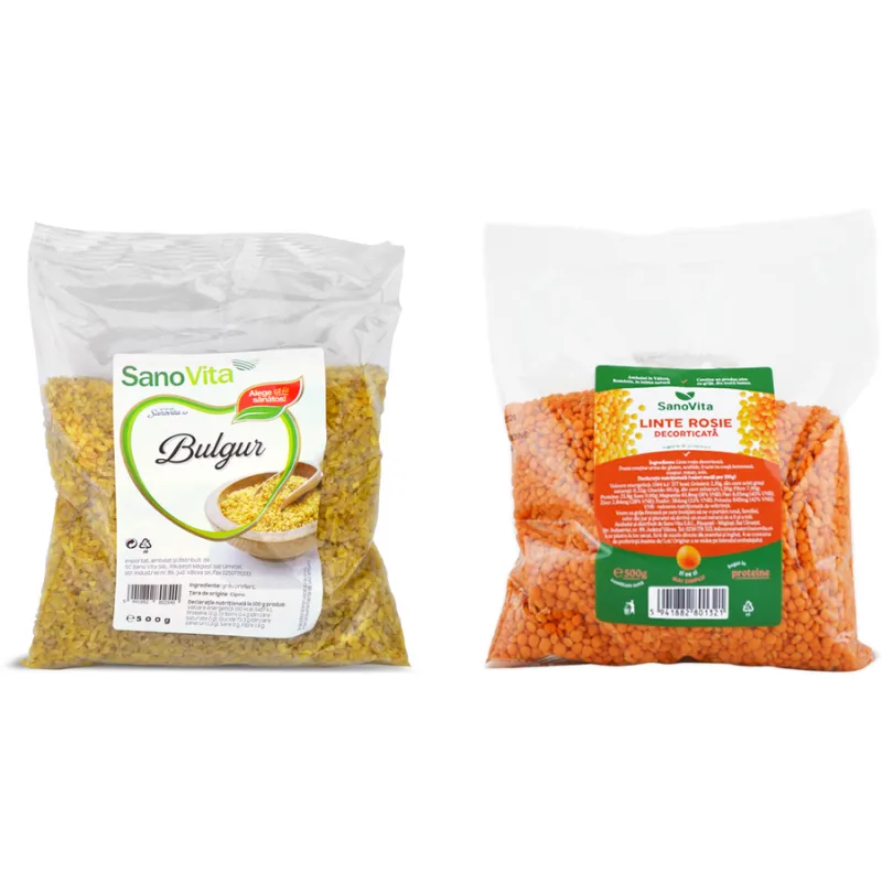 Pachet Bulgur 500g + Linte Rosie Decorticata 500g SANOVITA — preț și oferte
