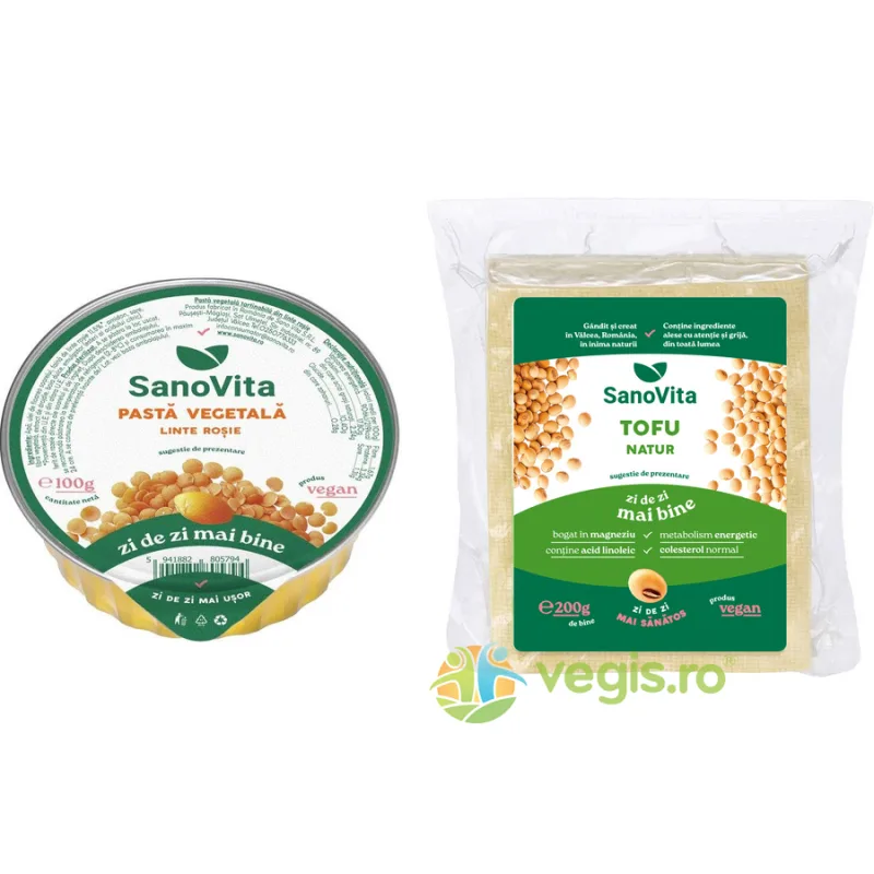 Pachet Pasta Vegetala Tartinabila din Linte Rosie 100g + Tofu Natur Sterilizat 200g SANOVITA — preț și oferte