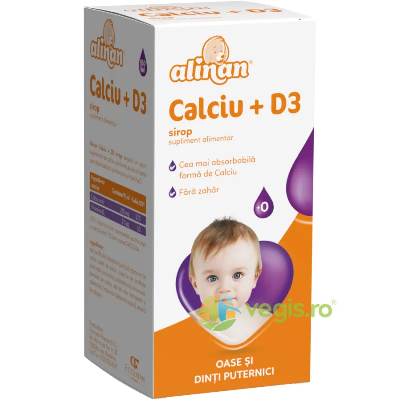 Sirop Calciu + D3 fara Zahar Alinan 150ml FITERMAN PHARMA — preț și oferte