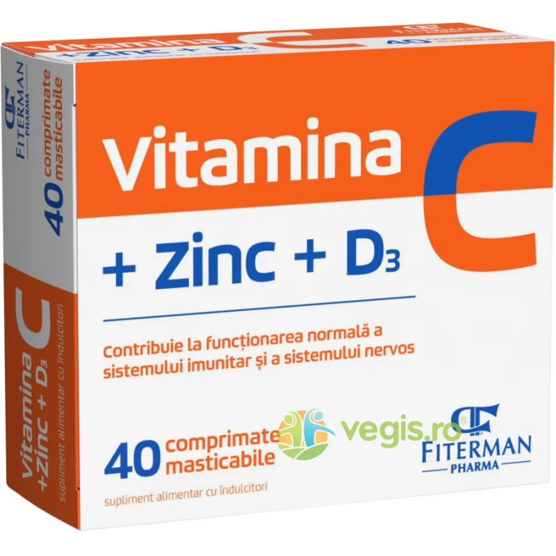 Vitamina C + Zinc + D3 fara Zahar 40cpr masticabile FITERMAN PHARMA — preț și oferte