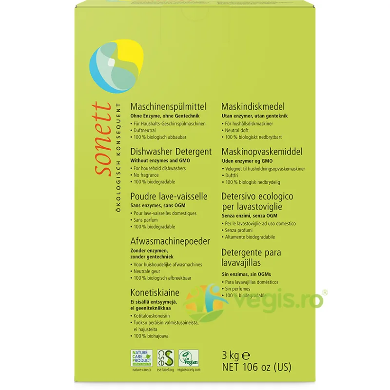 Detergent Praf pentru Masina de Spalat Vase Ecologic/Bio 3kg SONETT — preț și oferte