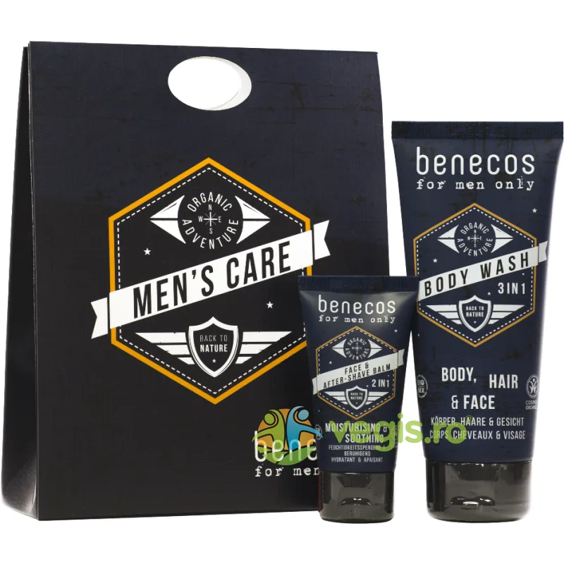 Set Cadou Men's Care: Gel de Dus 3-in-1 pentru Ten, Corp, Par Bio  200ml + Balsam After Shave Hidratant si Calmant Bio 50ml BENECOS — preț și oferte