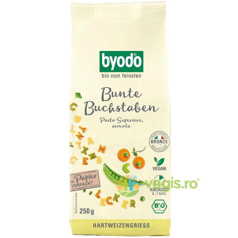 Paste Semola Litere Colorate pentru Copii Ecologice/Bio 250g BYODO — preț și oferte
