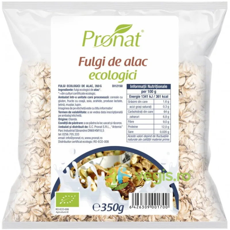 Fulgi de Alac Ecologici/Bio 350g PRONAT — preț și oferte