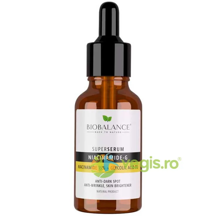 Ser Antirid pentru Ten Gras cu Niacinamide 15% + Acid Glicolic 5% Super Serum Niacinamide-G 30ml BIO BALANCE — preț și oferte