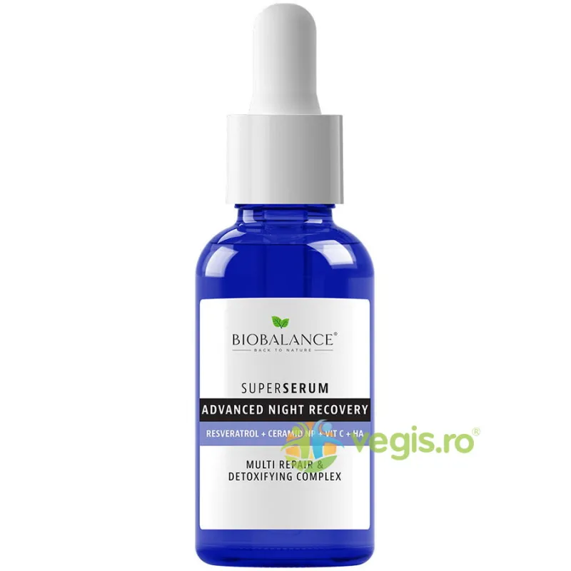 Ser pentru Noapte Intensiv Reparator, Antirid si Iluminator cu Resveratrol + Ceramide + Vitamina C + Acid Hialuronic Super Serum 30ml BIO BALANCE — preț și oferte