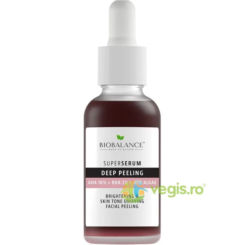 Ser Exfoliere Profunda pentru Iluminarea si Uniformizarea Pielii cu AHA 10% + BHA 2% + Extract de Alge Rosii Super Serum 30ml BIO BALANCE — preț și oferte