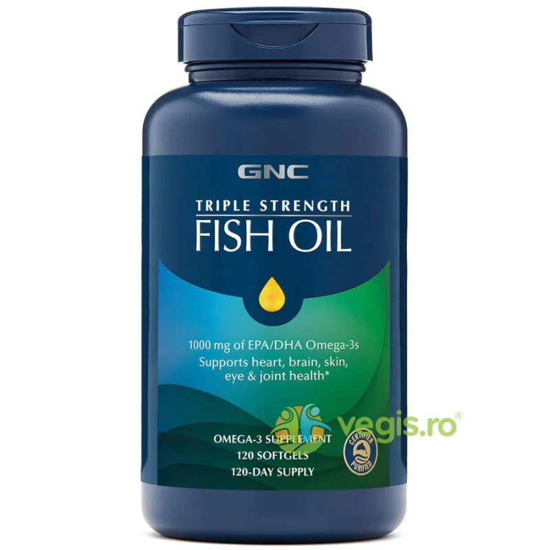 Ulei de Peste 1000mg Omega 3 EPA si DHA Triple Strength 120cps GNC — preț și oferte