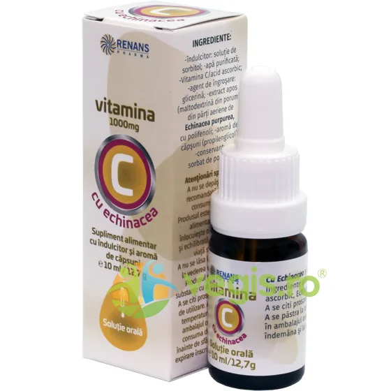 Vitamina C 1000mg + Echinacea Solutie Orala cu Aroma de Capsuni 10ml RENANS PHARMA — preț și oferte
