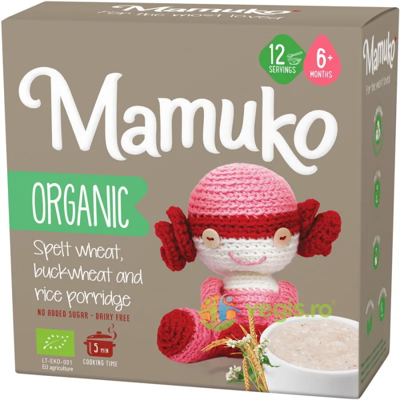 Porridge din 3 Cereale (Spelta, Hrisca si Orez) 6+ Luni Ecologic/Bio 200g MAMUKO — preț și oferte
