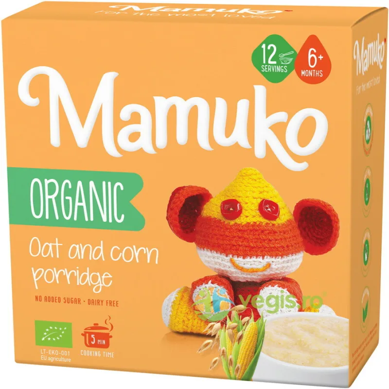Porridge din 2 Cereale (Ovaz si Porumb) 6+ Luni Ecologic/Bio 200g MAMUKO — preț și oferte