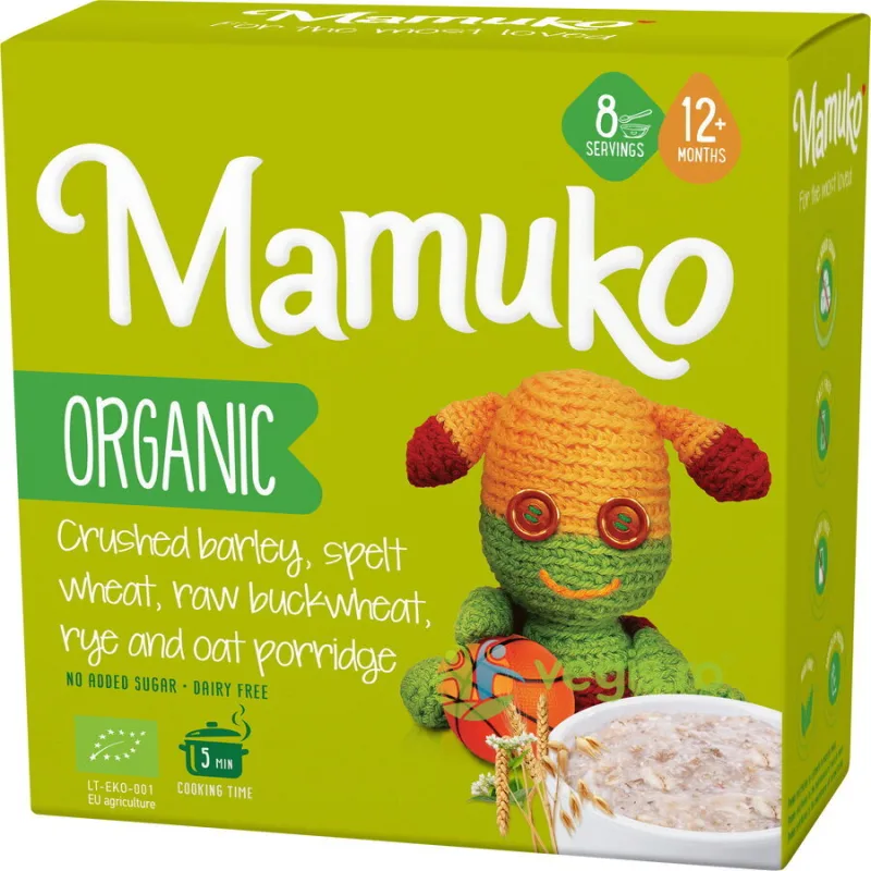Porridge din 5 Cereale (Orz, Spelta, Hrisca, Secara si Fulgi de Ovaz) 12+ Luni Ecologic/Bio 200g MAMUKO — preț și oferte