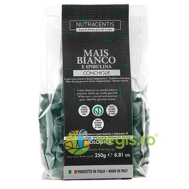 Paste din Faina de Porumb Alb cu Spirulina fara Gluten Ecologice/Bio 250g NUTRACENTIS — preț și oferte