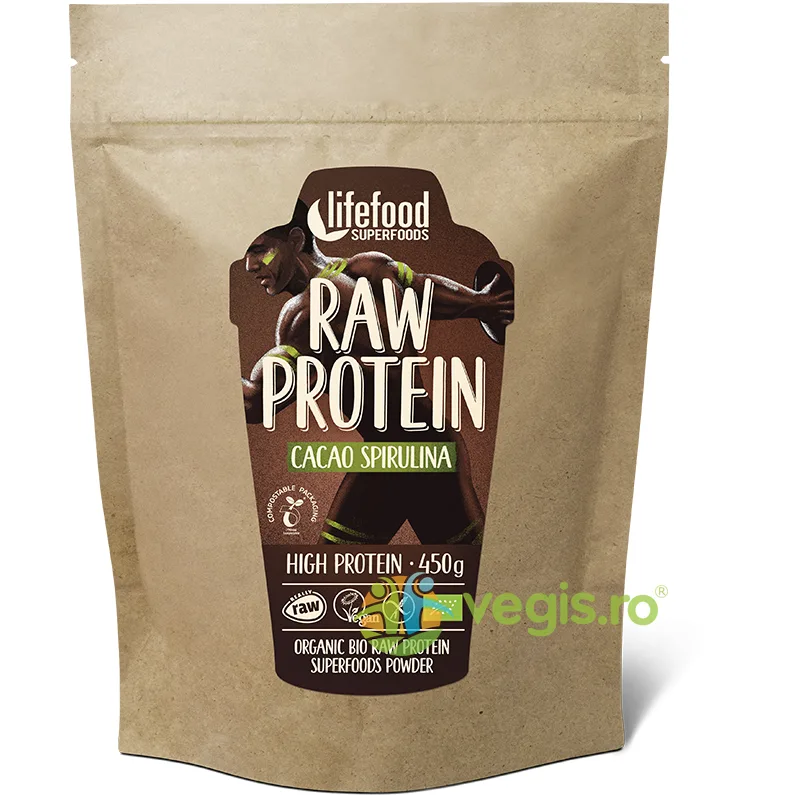 Pudra Proteica cu Cacao si Spirulina Superfood Raw Ecologica/Bio 450g LIFEFOOD — preț și oferte