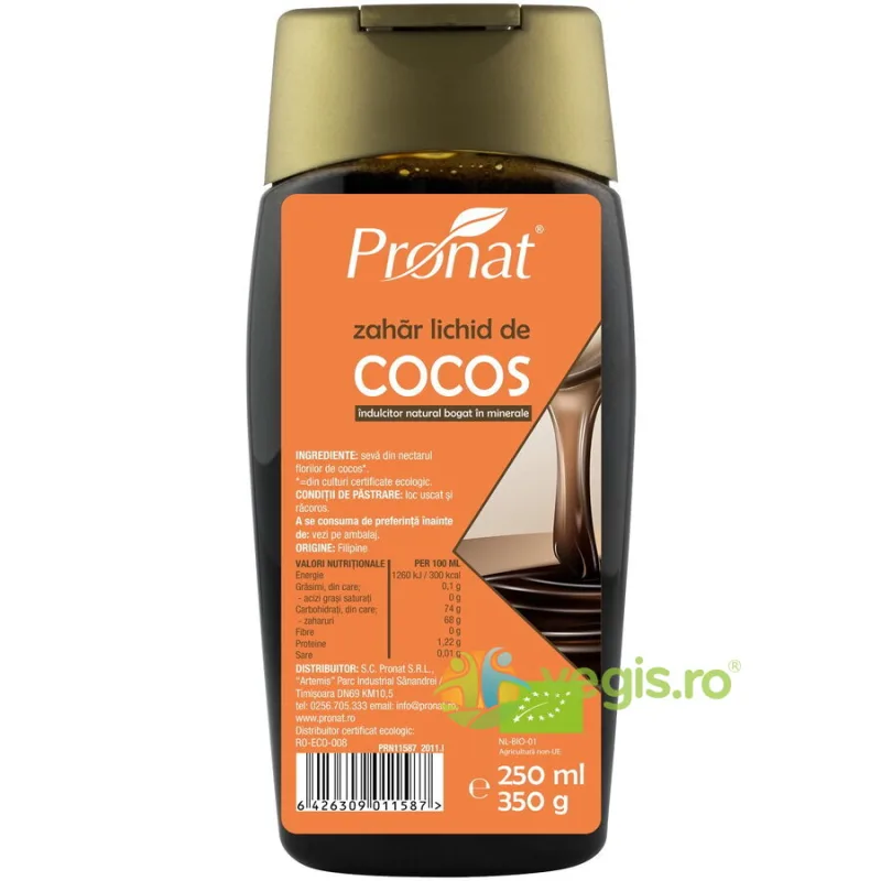 Zahar Lichid de Cocos Ecologic/Bio 250ml PRONAT — preț și oferte