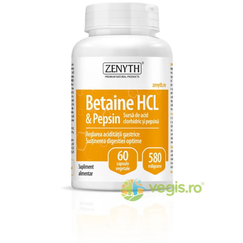 Betaine HCL & Pepsin 580mg 60cps Zenyth — preț și oferte