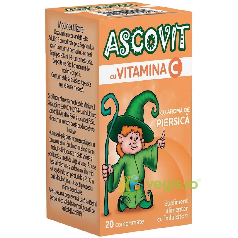 Ascovit cu Aroma de Piersica 100mg 20cpr HIPOCRATE — preț și oferte