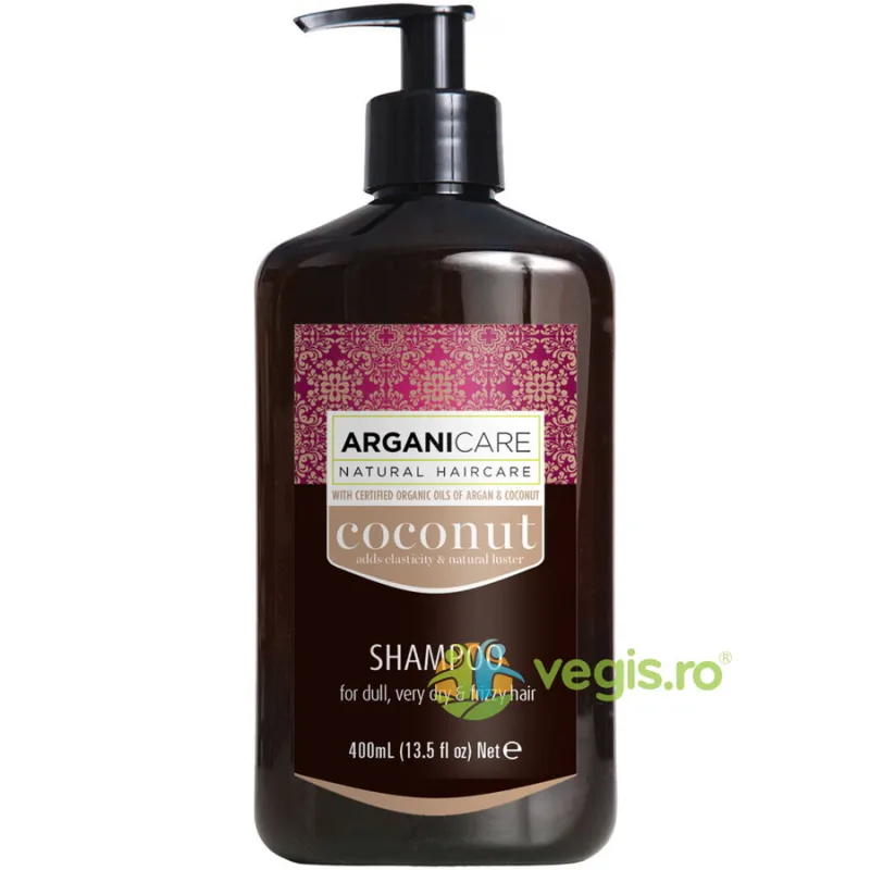 Sampon Ultra-Hranitor pentru Par fara Stralucire, foarte Uscat si Frizzy cu Ulei de Cocos 400ml ARGANICARE — preț și oferte