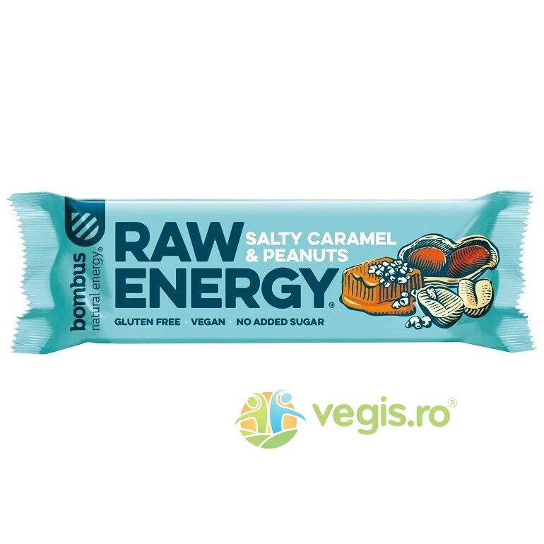 Baton Energizat Raw cu Caramel Sarat si Arahide 50g BOMBUS — preț și oferte