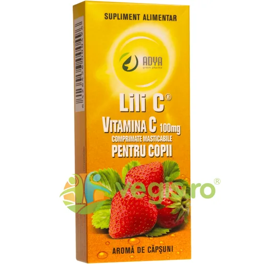 Vitamina C cu Aroma de Capsuni pentru Copii 100mg 30cpr Adya GreenPharma — preț și oferte