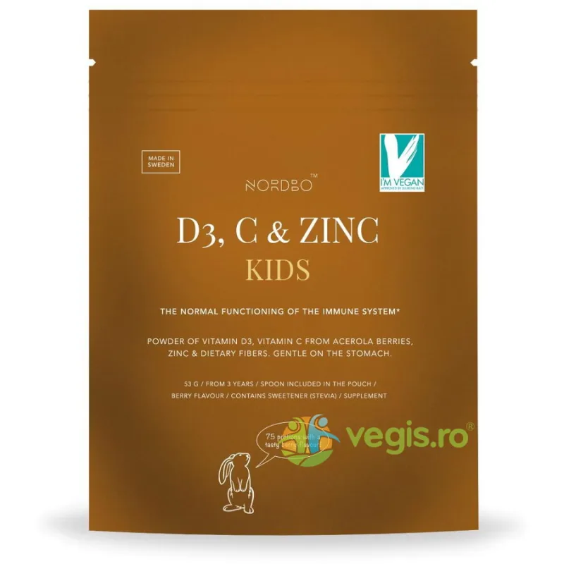 Vitamina D3, Vitamina C si Zinc pentru Copii 53g NORDBO — preț și oferte