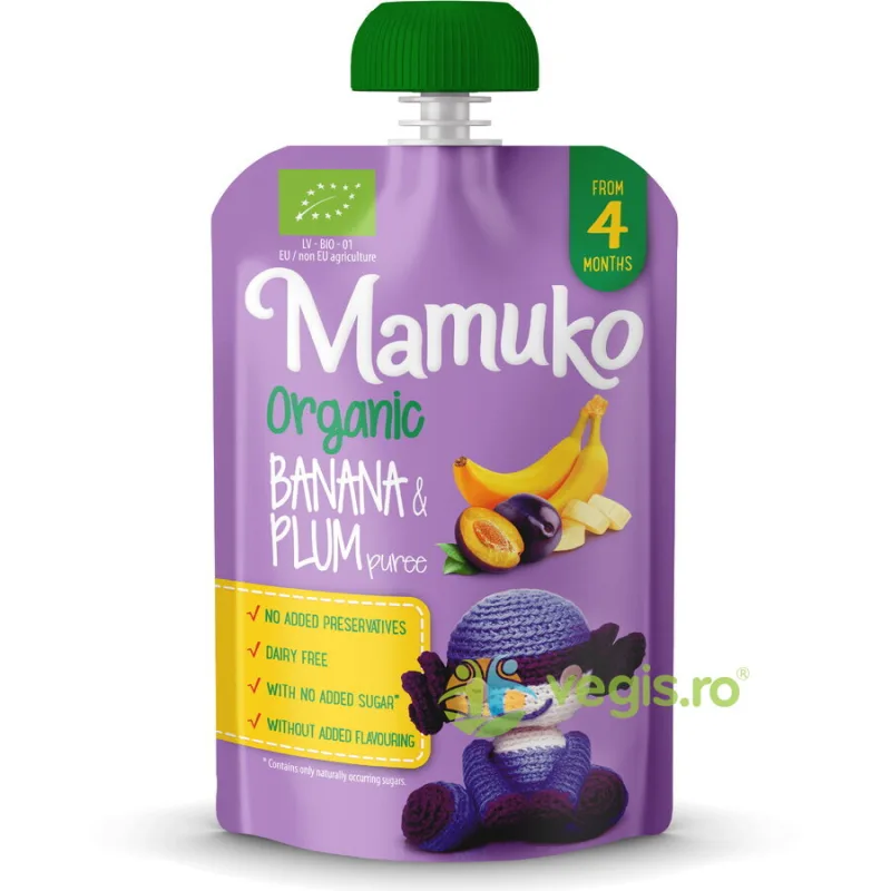 Piure de Banane si Prune 4+ Luni Ecologic/Bio 100g MAMUKO — preț și oferte