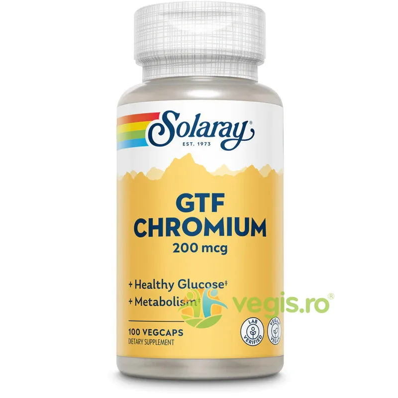 Chromium GTF (Crom) 200mcg 100cps vegetale Secom, Solaray — preț și oferte