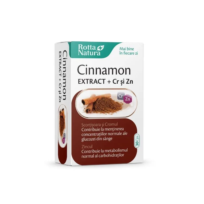 Cinnamon extract + Crom si Zinc, 30 capsule, Rotta Natura — preț și oferte