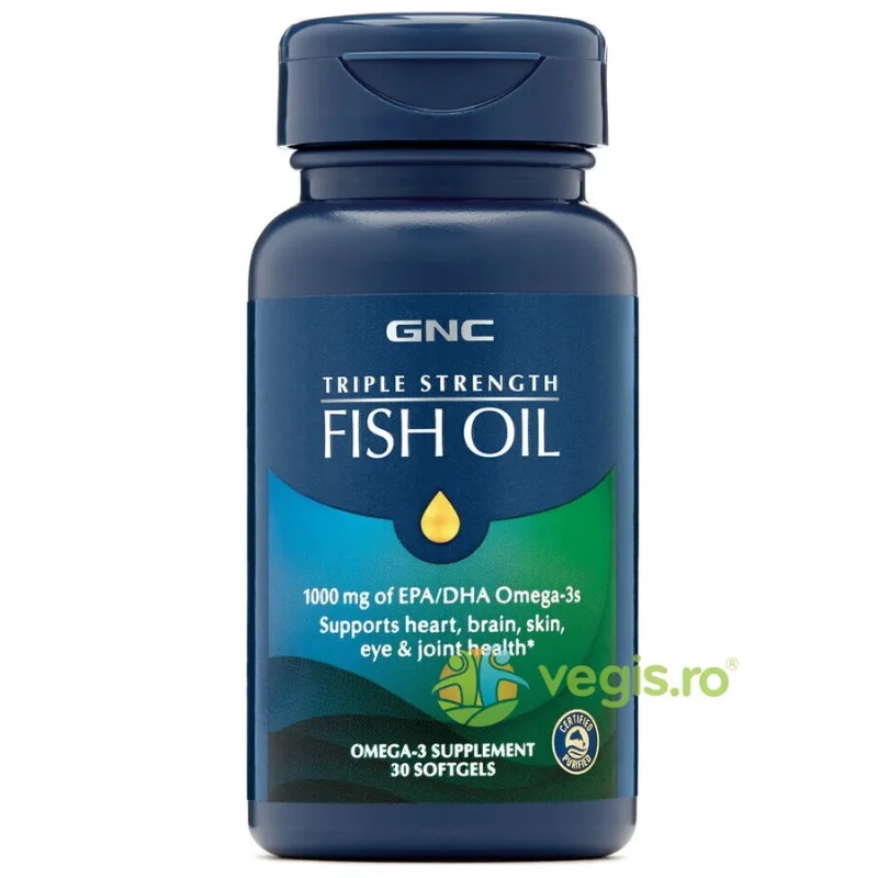 Ulei de Peste Omega-3 EPA si DHA 1000mg Triple Strength 30cps GNC — preț și oferte