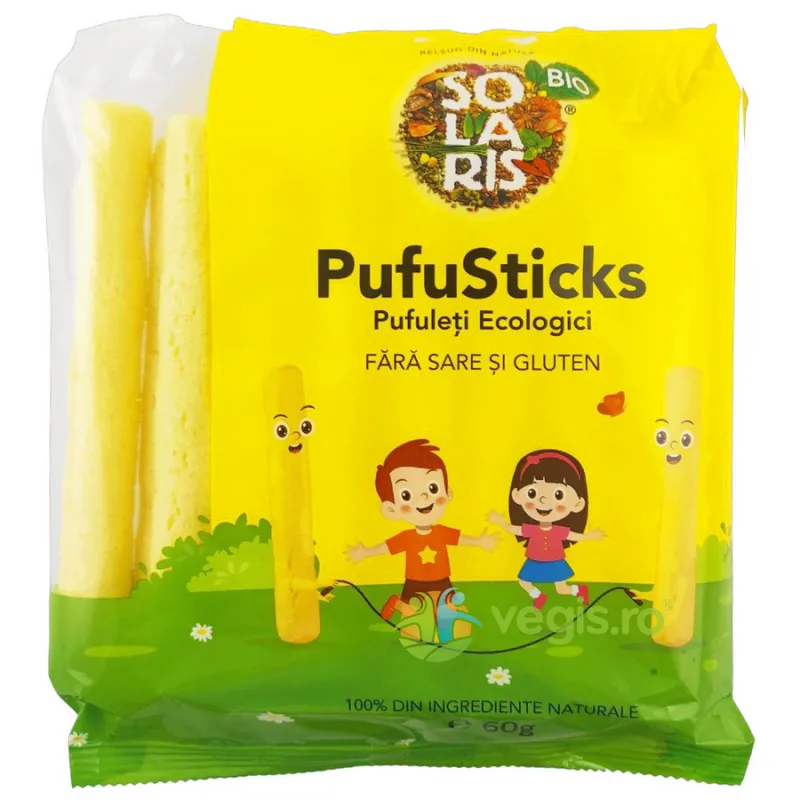 Pufuleti fara Sare si Gluten Pufusticks Ecologici/Bio 60g SOLARIS — preț și oferte