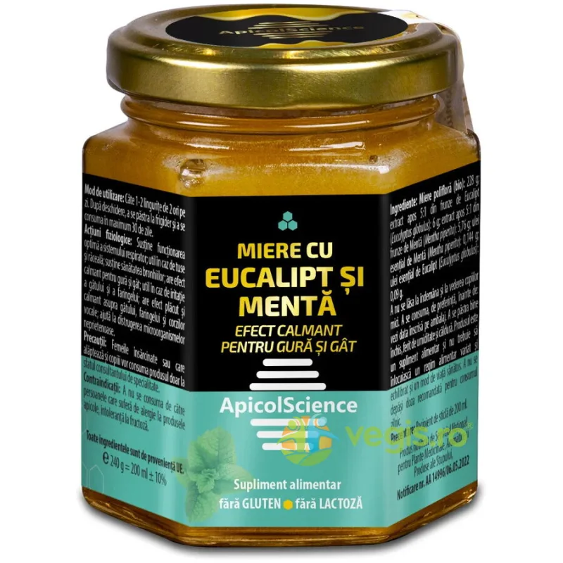 Miere cu Eucalipt si Menta 200ml APICOLSCIENCE — preț și oferte