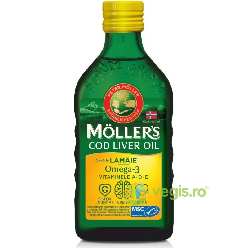 Cod Liver Oil Omega-3 cu Aroma de Lamaie 250ml MOLLER'S — preț și oferte