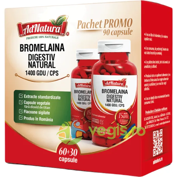 Pachet Bromelaina Digestiv Natural 1400GDU 60cps+30cps ADNATURA — preț și oferte
