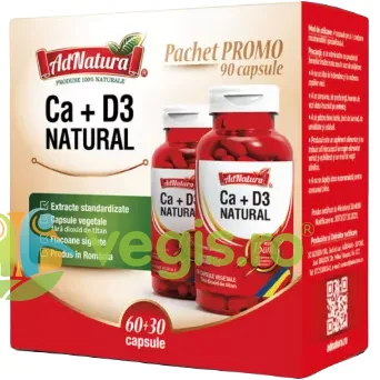Pachet Calciu + Vitamina D3 Natural 60cps+30cps ADNATURA — preț și oferte
