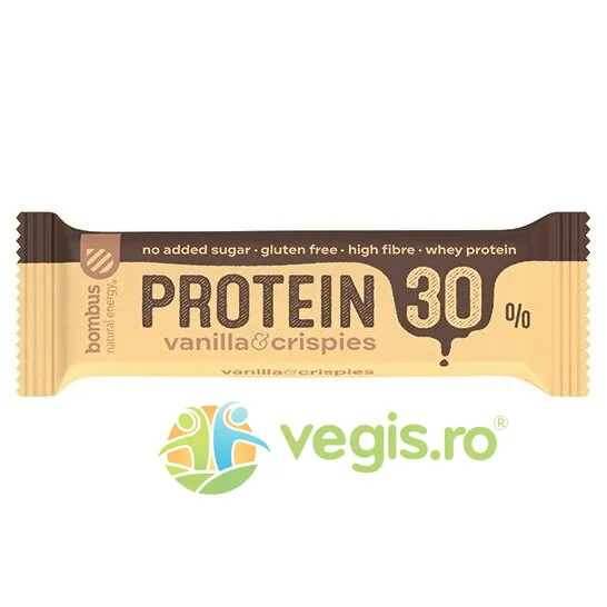 Baton Proteic cu Vanilie si Crispies fara Gluten 30% Proteine 50g BOMBUS — preț și oferte