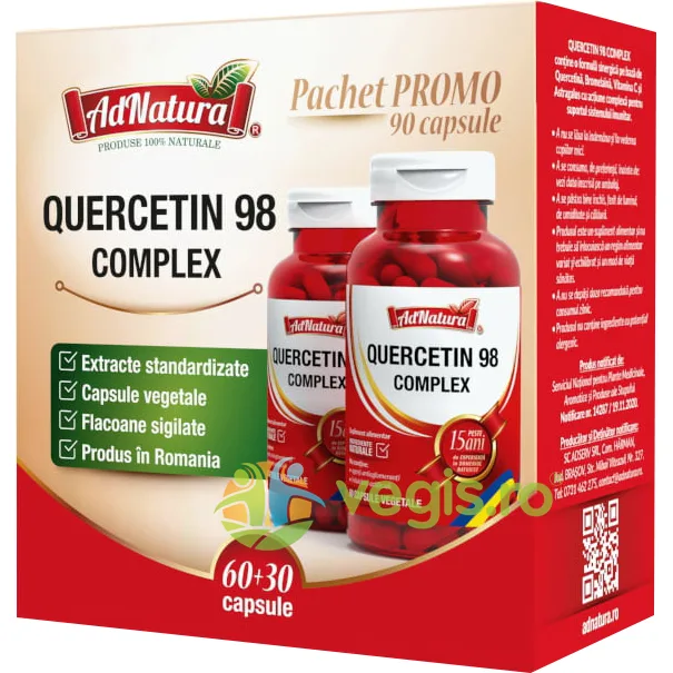Pachet Quercetin 98 Complex 60cps+30cps ADNATURA — preț și oferte