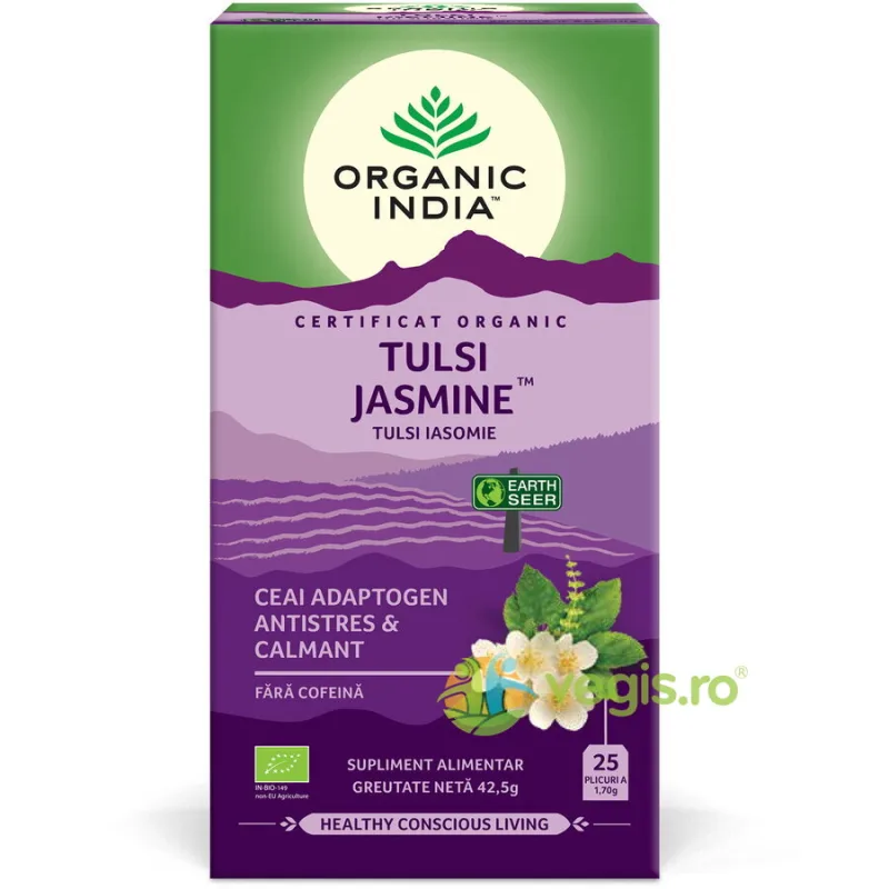Ceai Tulsi (Busuioc Sfant) cu Iasomie Ecologic/Bio 25dz ORGANIC INDIA — preț și oferte