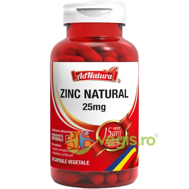 Zinc Natural 25mg 30cps ADNATURA — preț și oferte