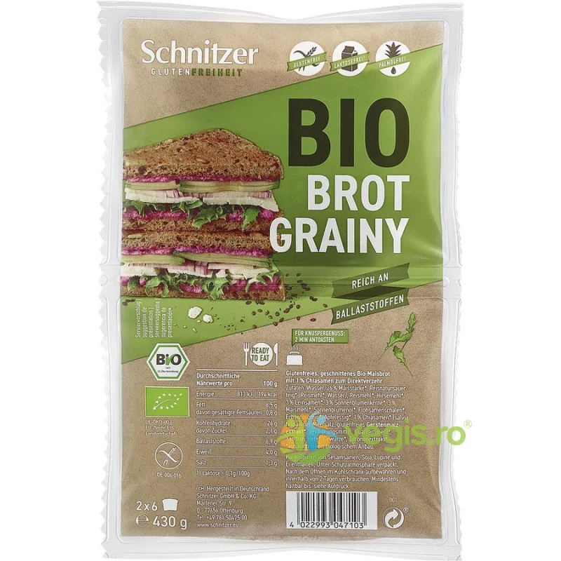 Paine Toast cu Seminte fara Gluten Ecologica/Bio 430g SCHNITZER — preț și oferte
