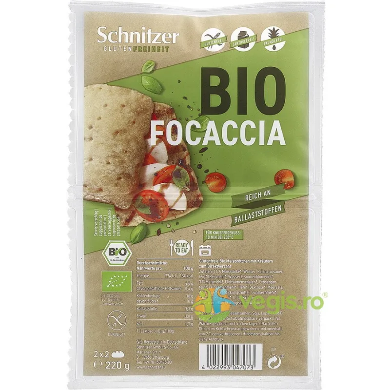 Focaccia fara Gluten Ecologica/Bio 220g SCHNITZER — preț și oferte