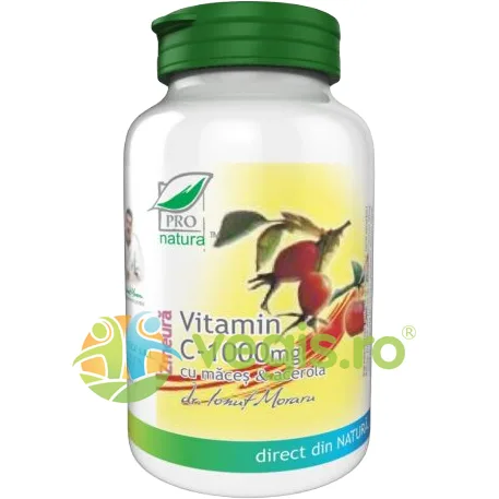 Vitamina C 1000mg cu Macese si Acerola (Aroma de Zmeura) 60cpr Medica - Pro Natura — preț și oferte