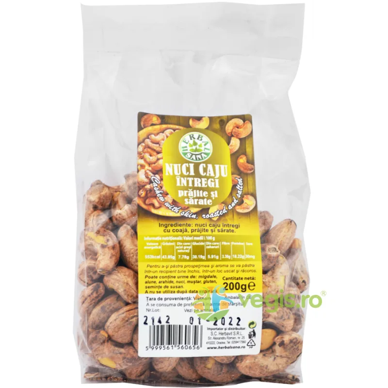 Nuci Caju Intregi, Prajite si Sarate 200g Herbavit — preț și oferte