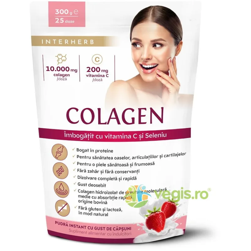 Colagen Pulbere cu Aroma de Capsuni 300g INTERHERB — preț și oferte
