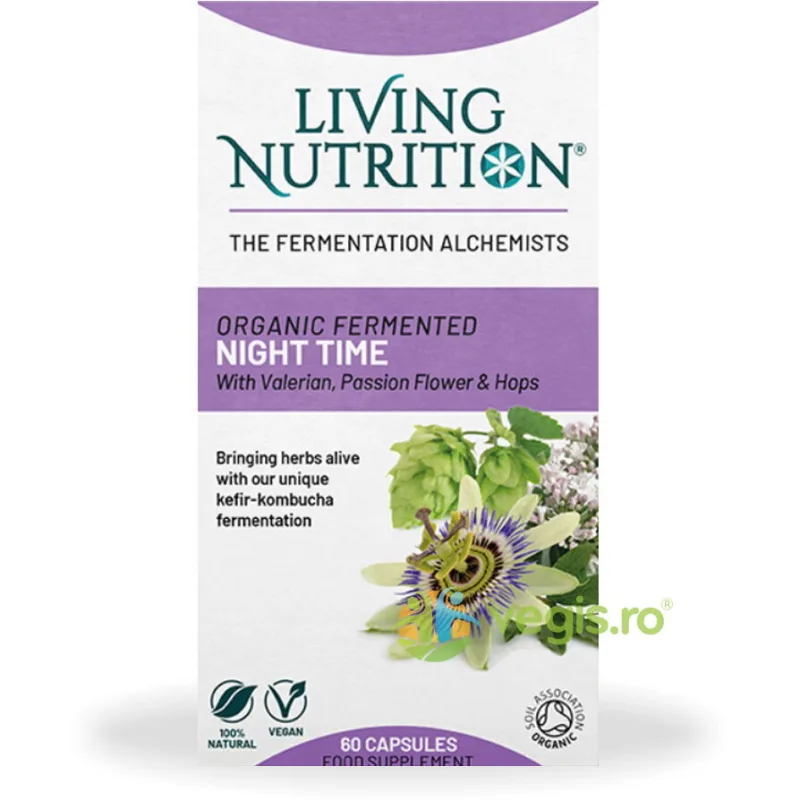 Fermented Night Time cu Valeriana, Floarea Pasiunii si Hamei 500mg 60cps Living Nutrition — preț și oferte