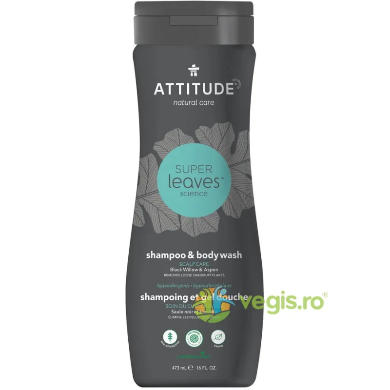 Sampon si Gel de Dus 2in1 pentru Ingrijire Scalp pentru Barbati Super Leaves 473ml ATTITUDE — preț și oferte
