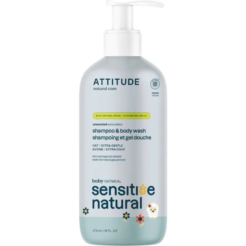 Sampon si Gel de Dus 2in1 pentru Bebelusi Sensitive Skin Baby Natural 473ml ATTITUDE — preț și oferte