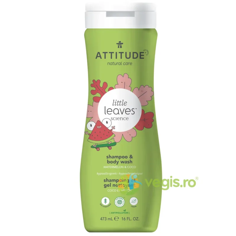Sampon si Gel de Dus 2in1 pentru Copii cu Pepene si Cocos Little Leaves 473ml ATTITUDE — preț și oferte