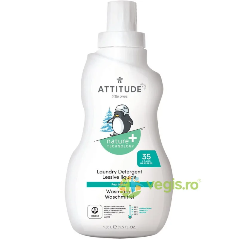 Detergent Lichid Hipoalergenic cu Aroma de Nectar de Pere pentru Rufele Bebelusilor 1.05L ATTITUDE — preț și oferte