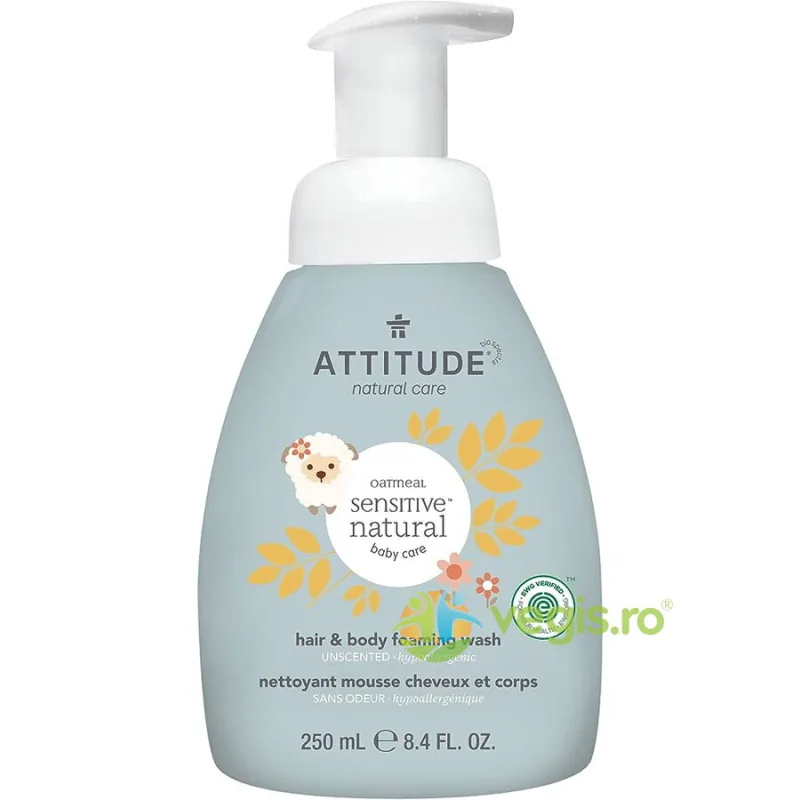 Spuma de Curatare pentru Par si Corp Bebelusi Sensitive Skin Baby Natural 250ml ATTITUDE — preț și oferte